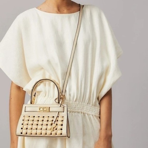 Tory Burch Lee Radziwill Woven Raffia Crossbody Leather Bag - Picture 2 of 14